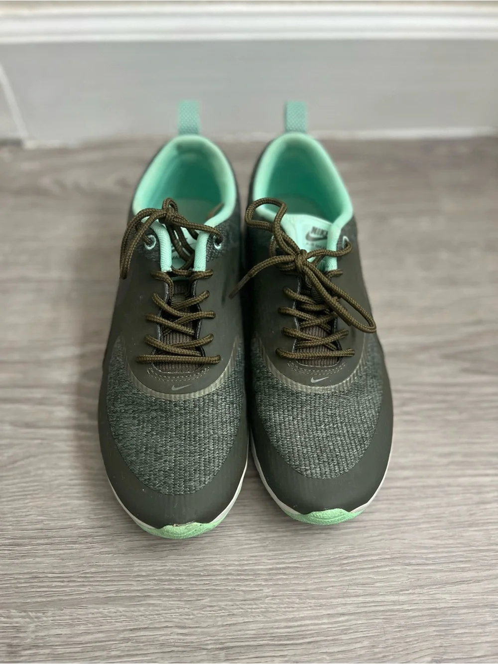 Nike Women’s Olive Green and Mint Lace-Up Sneakers